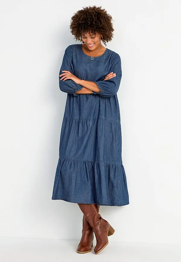 Jeansklänning med volanger