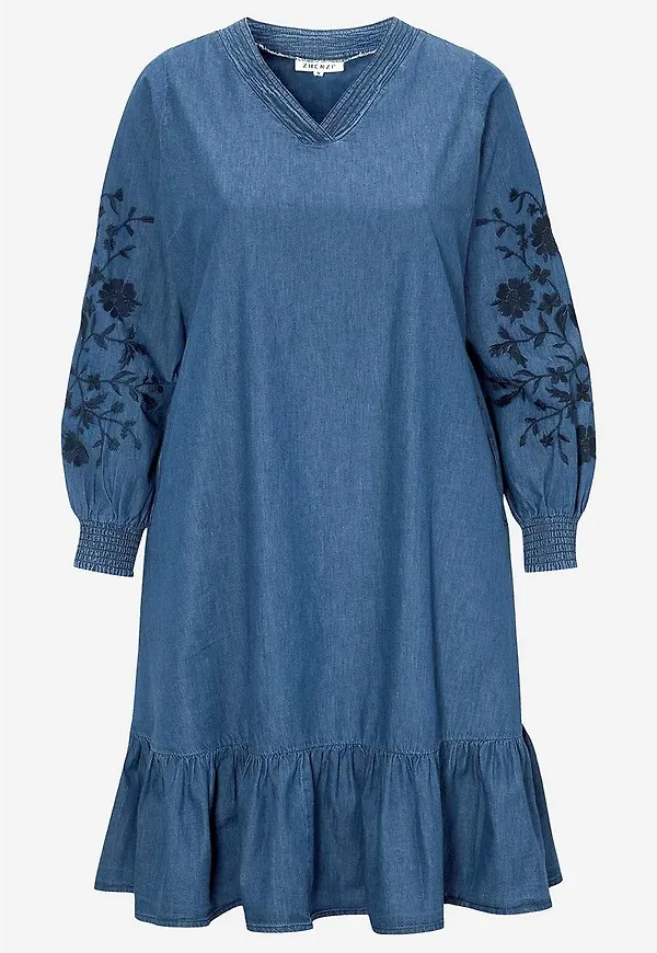 Jeansklänning med broderade detaljer Prisca