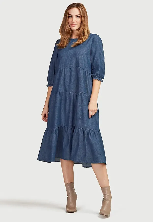 Jeansklänning med volanger