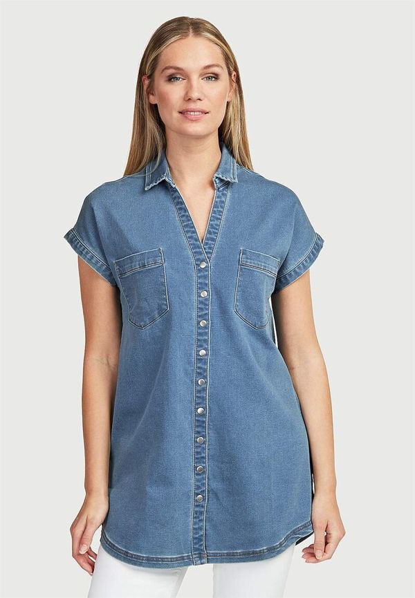 Jeansskjorta med kort holkärm