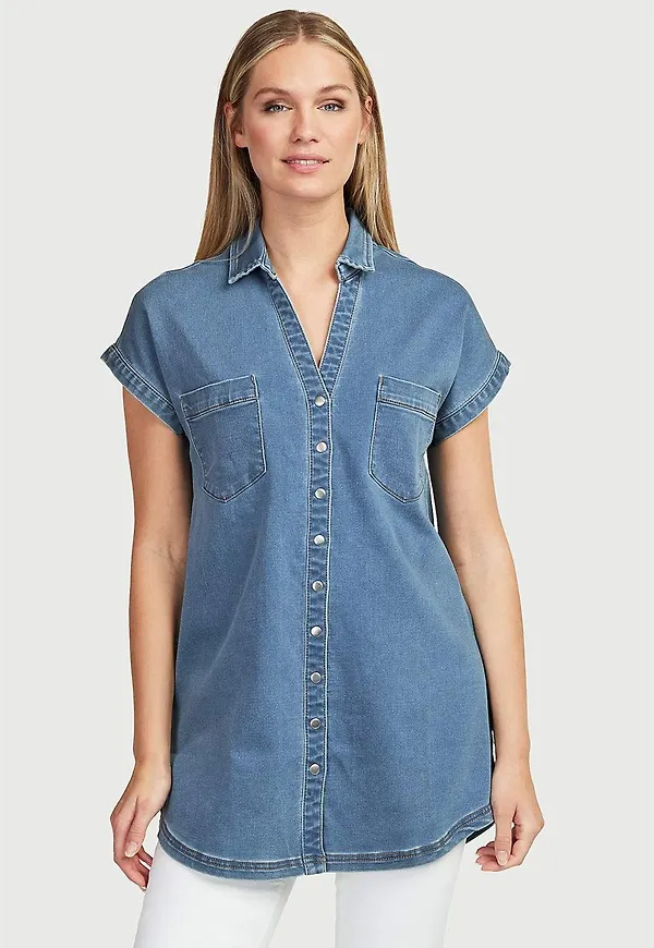 Jeansskjorta med kort holkärm