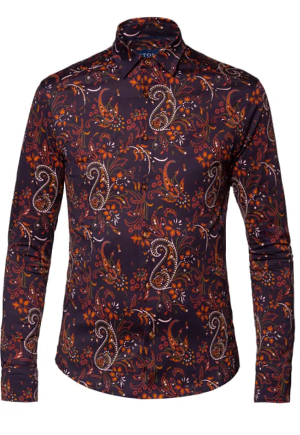 Jerseyskjorta Med Paisleymönster Slim Fit