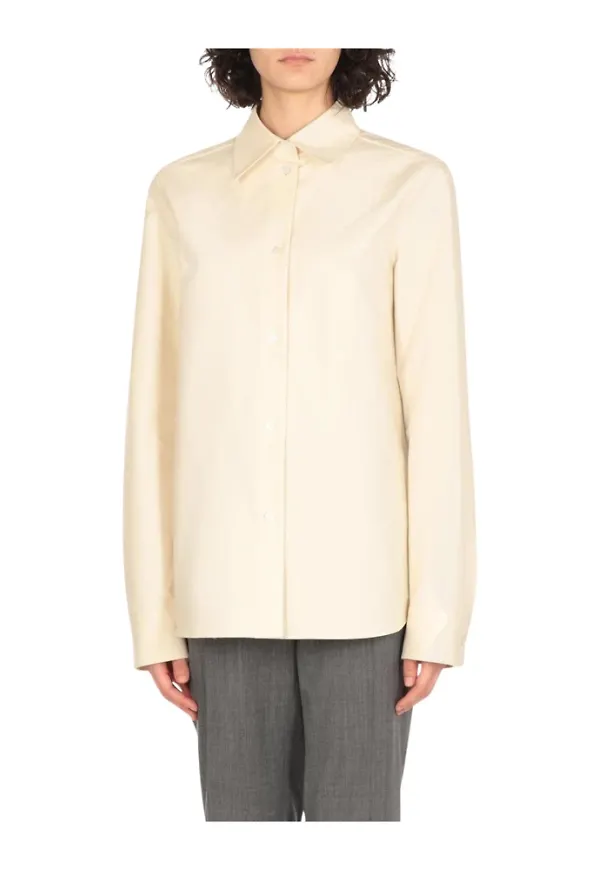 Jil Sander, Blusar & Skjortor , Dam, M, Bomull, Elegant elfenbensfärgad skjorta
