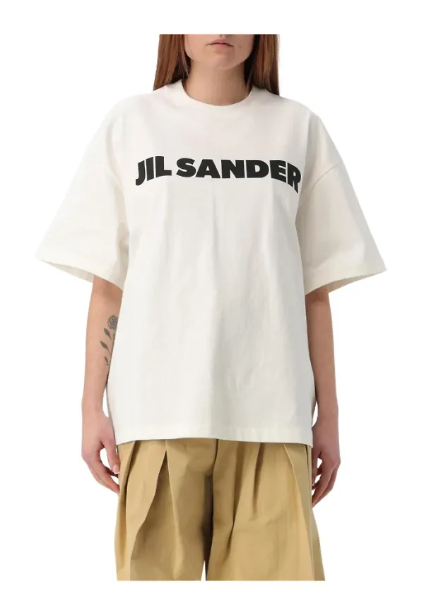 Jil Sander, Topp, Dam, XS, Bomull, Gul Kräm Logo Tee