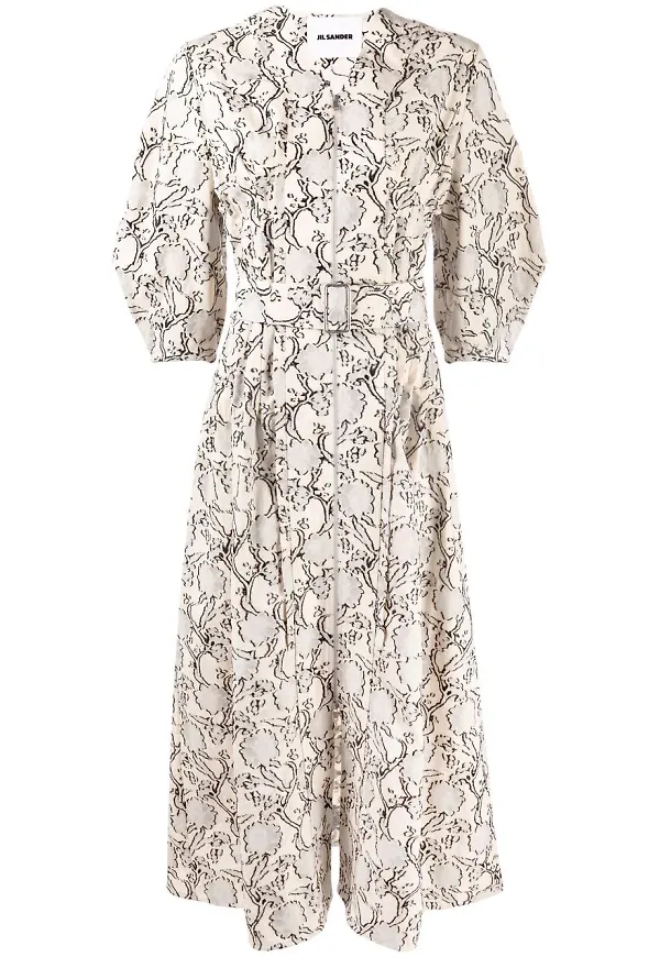 Jil Sander blommig v-ringad klänning - Neutral