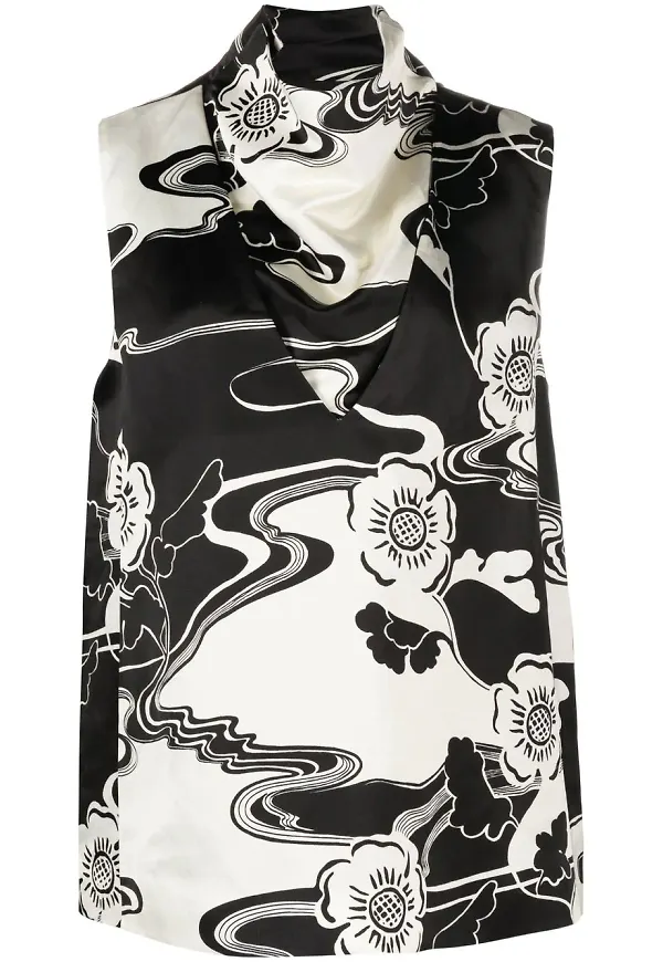 Jil Sander blommig ärmlös blus - Svart