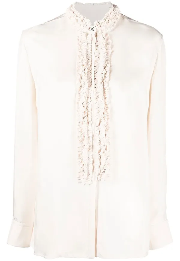 Jil Sander blus med volangkant - Neutral