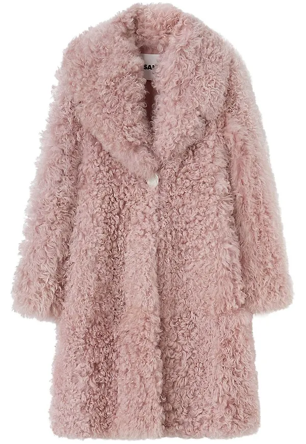 Jil Sander enkelknäppt fårskinnskappa - Rosa