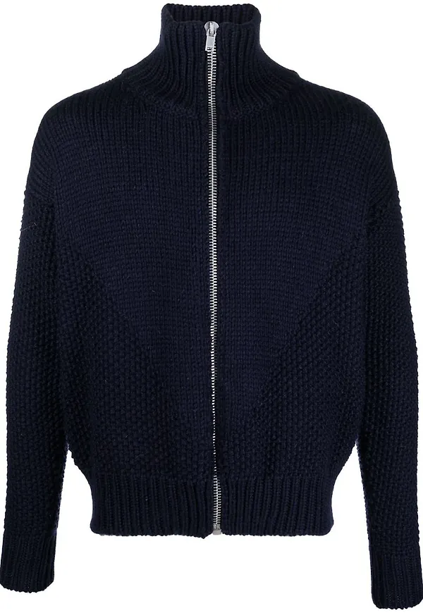 Jil Sander grovstickad hoodie - Blå