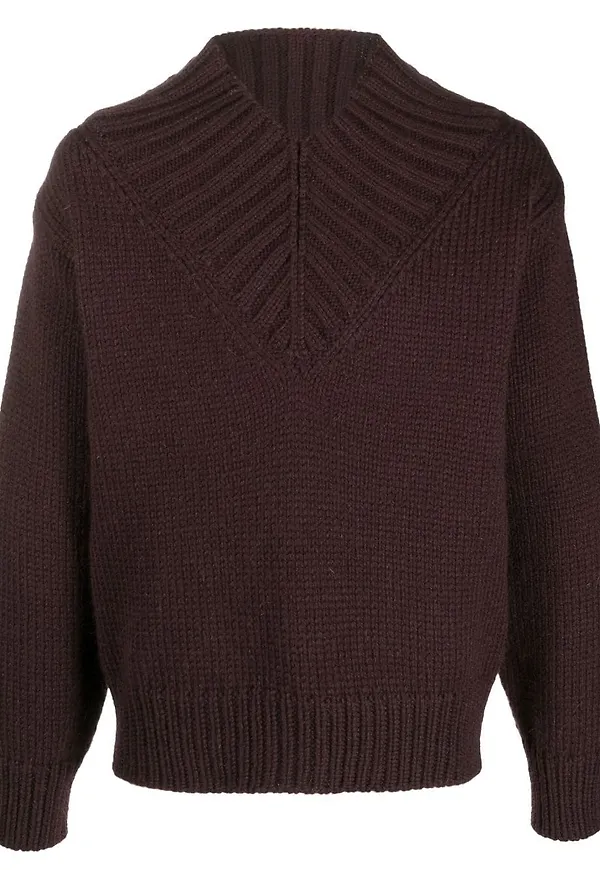 Jil Sander grovstickad v-ringad tröja - Brun