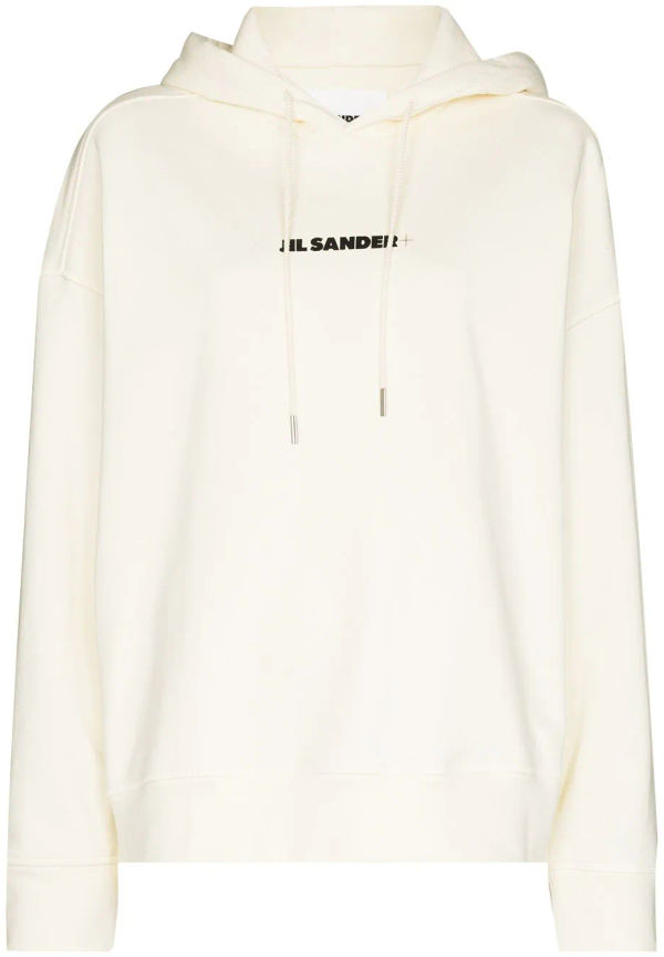 Jil Sander hoodie med dragsko och logotyp - Vit