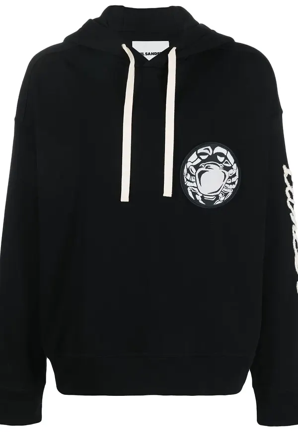 Jil Sander hoodie med märke - Svart