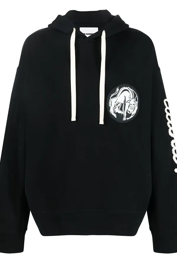 Jil Sander hoodie med märke - Svart