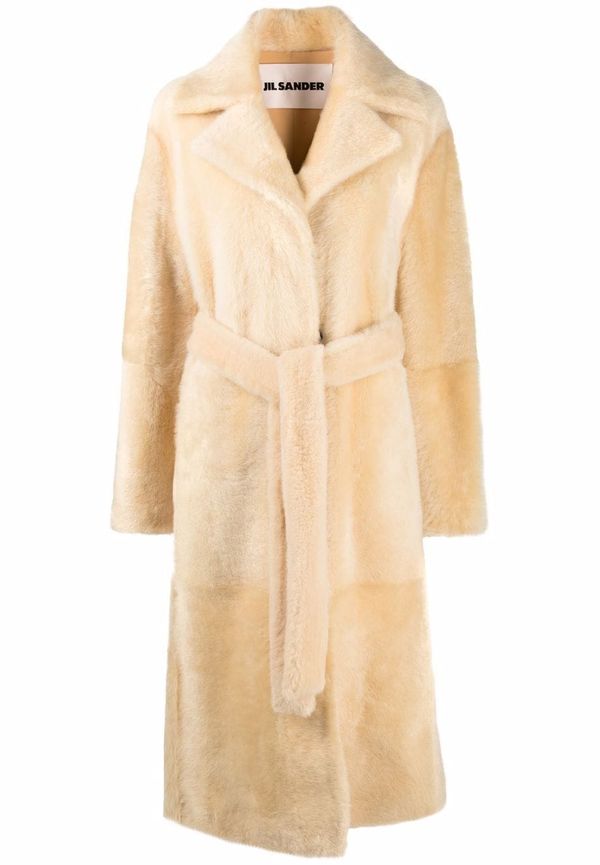 Jil Sander kappa i konstpäls med bälte - Gul