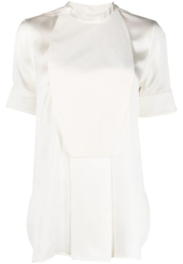 Jil Sander kortärmad blus med satin-panel - Vit