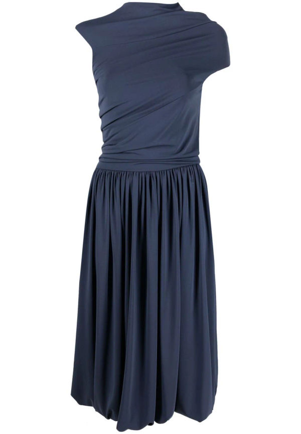 Jil Sander kortärmad klänning med rysch - Blå