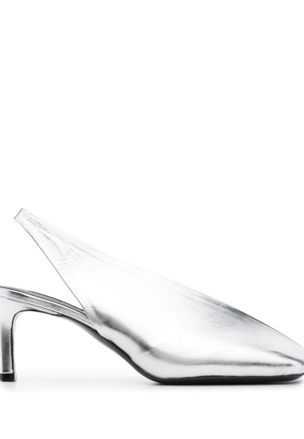 Jil Sander läderpumps med fyrkantig tå - Silverfärgad