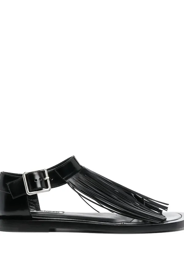 Jil Sander lädersandaler med fransdetalj - Svart