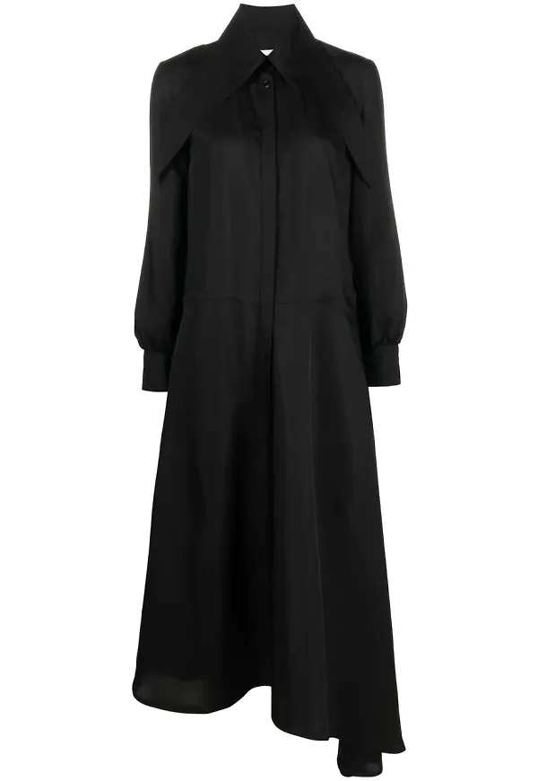 Jil Sander lång skjortklänning med spetsig krage - Svart