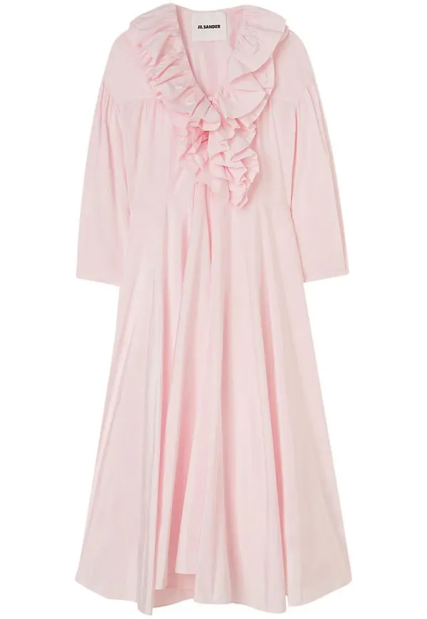 Jil Sander långärmad klänning med volang - Rosa