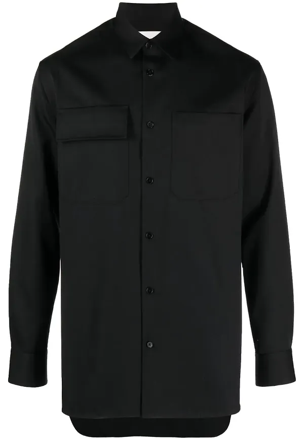 Jil Sander långärmad ullskjorta - Svart