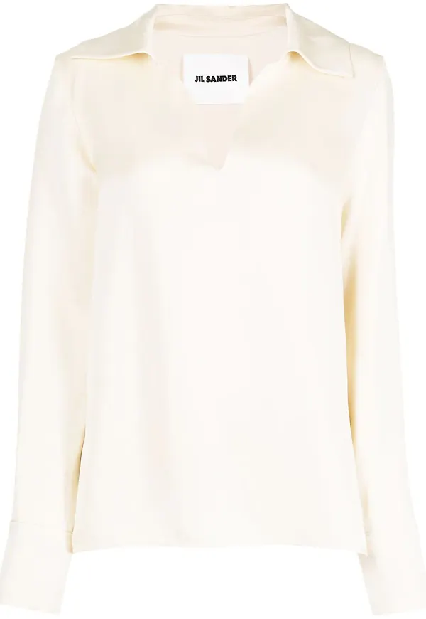 Jil Sander långärmad v-ringad blus - Vit