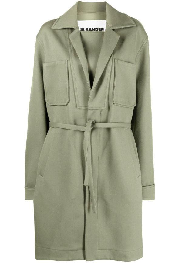 Jil Sander midikappa med bälte - Grön