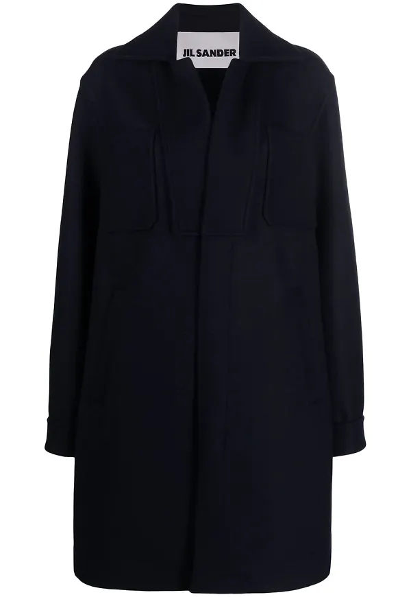 Jil Sander midikappa med ficka - Blå