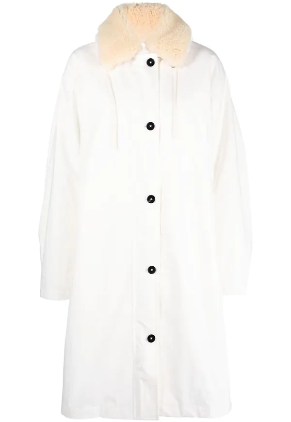 Jil Sander parkas med huva och fårskinnskrage - Vit