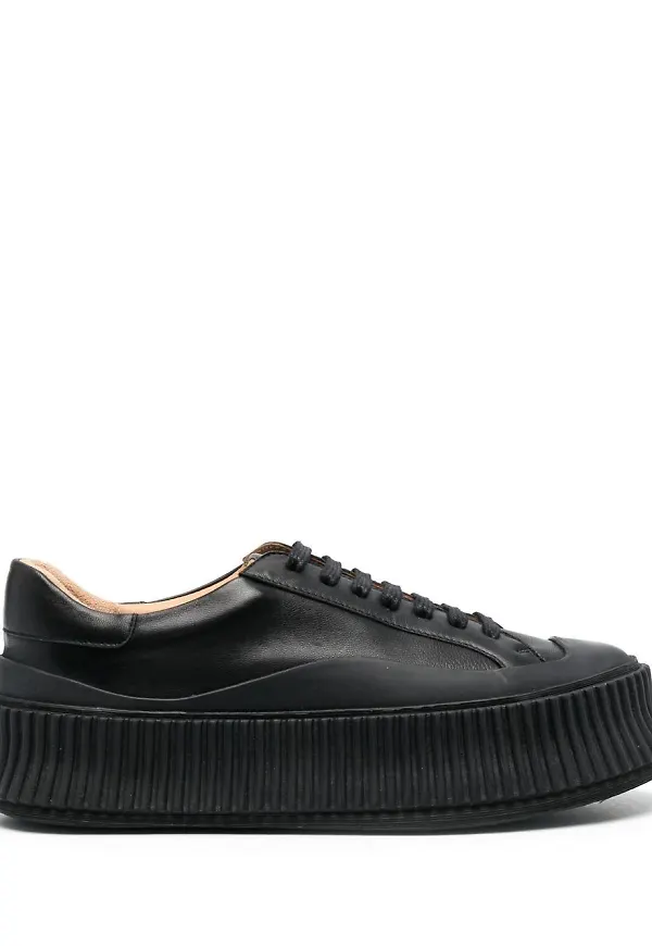 Jil Sander platåsneakers i läder - Svart
