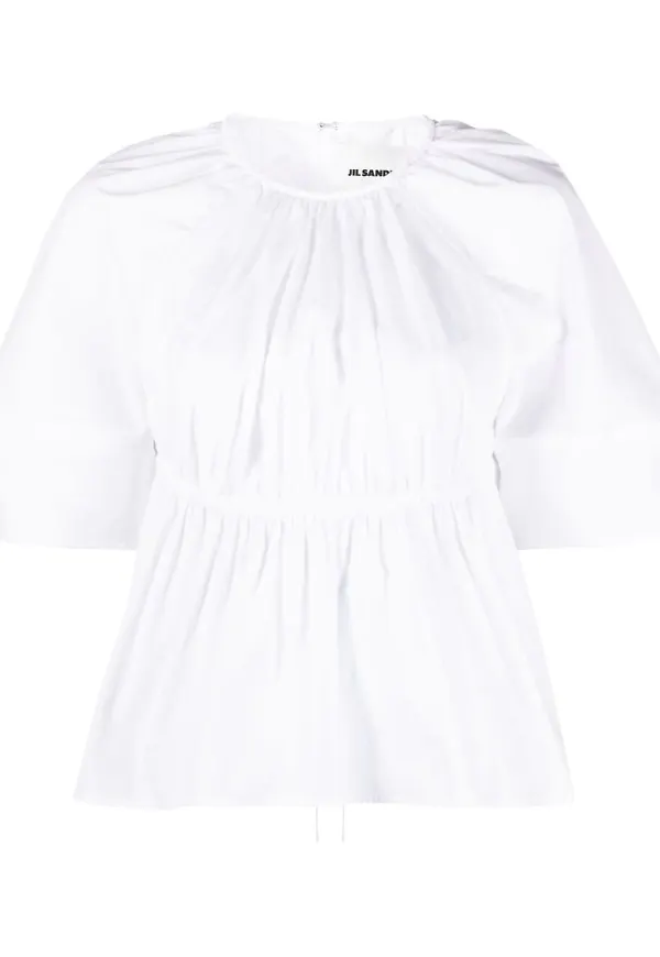Jil Sander plisserad poplinblus med utskuren detalj - Vit