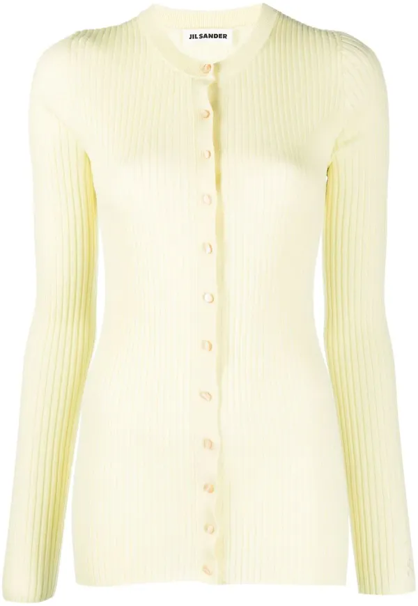 Jil Sander ribbad kofta med rundad hals - Gul