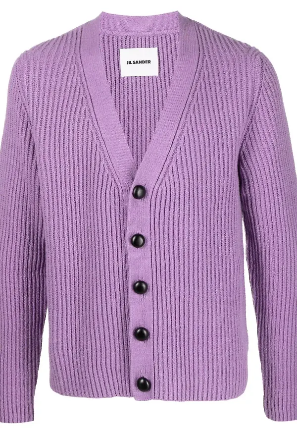 Jil Sander ribbstickad kofta - Lila