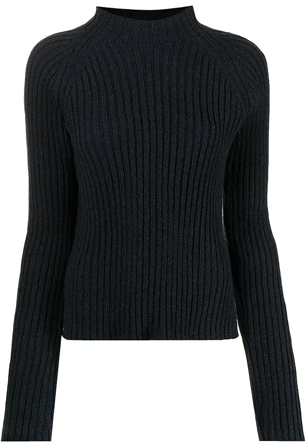 Jil Sander ribbstickad långärmad tröja - Blå