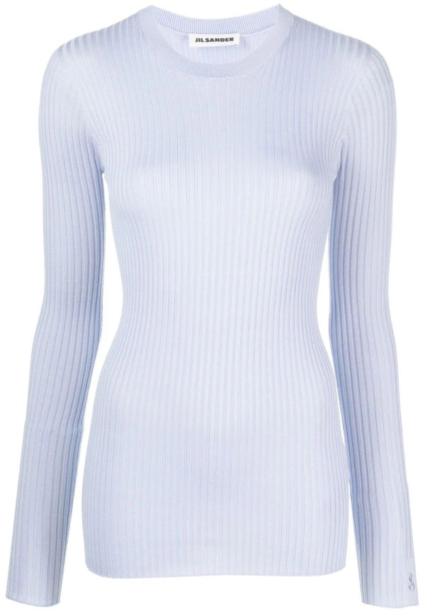 Jil Sander ribbstickad sweatshirt med rundad hals - Blå