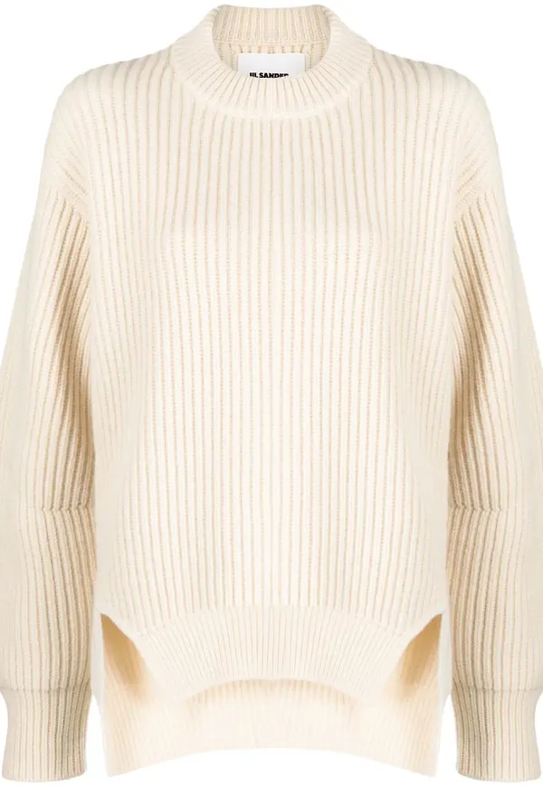 Jil Sander ribbstickad tröja - Neutral
