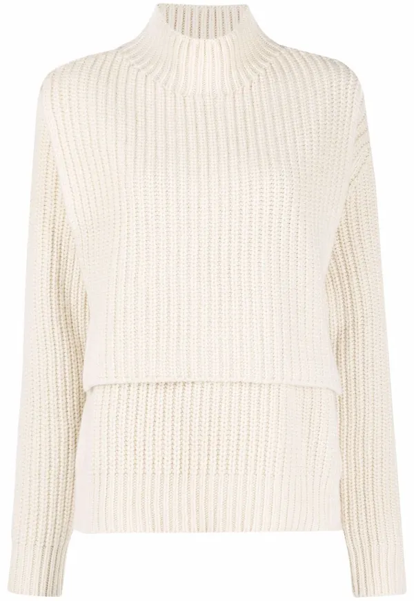 Jil Sander ribbstickad tröja - Vit