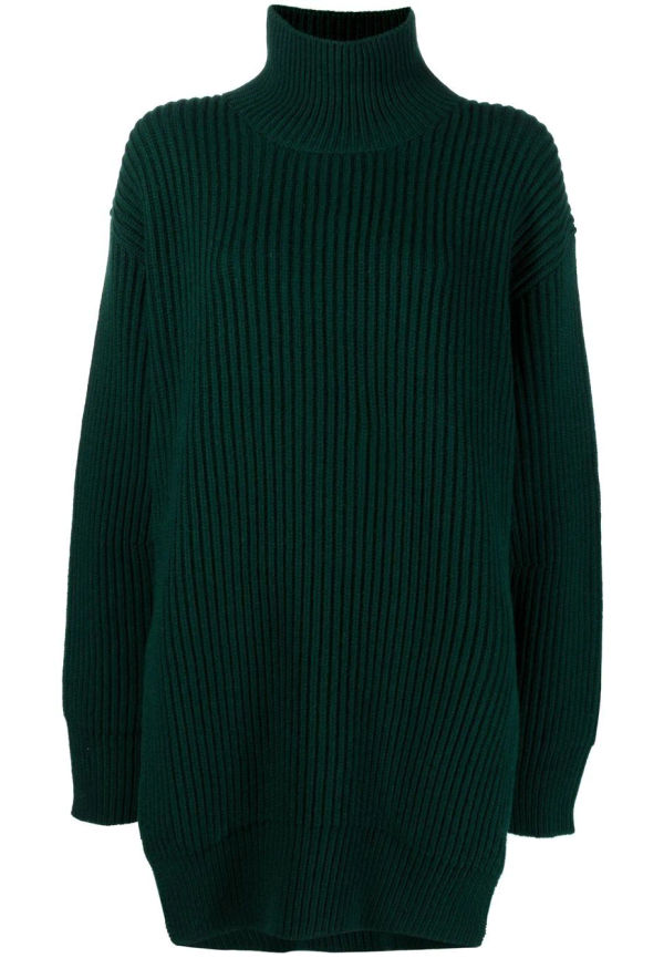 Jil Sander ribbstickad tröja med rullkrage - Grön