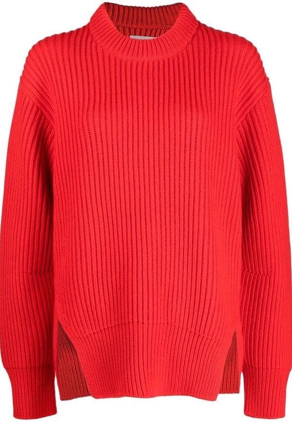 Jil Sander ribbstickad tröja med sidoslits - Röd