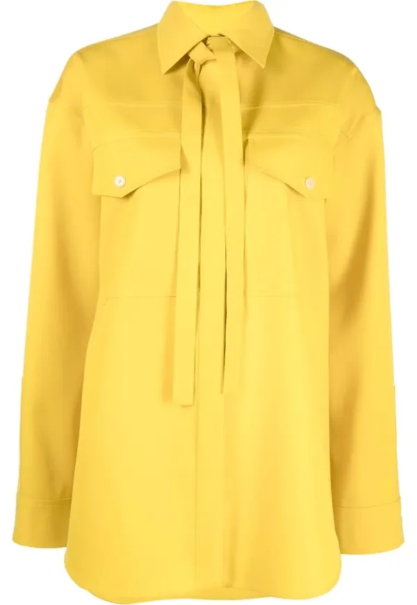 Jil Sander sidenblus med knytkrage - Gul