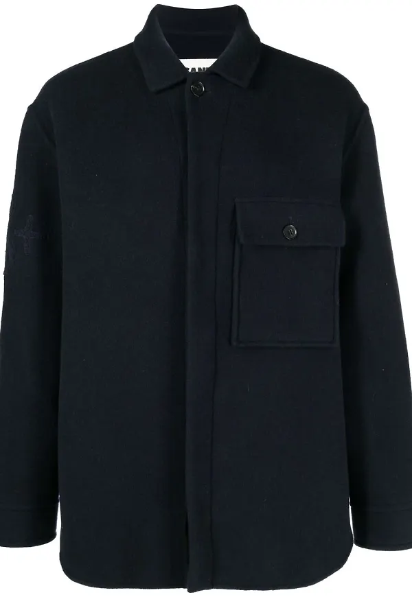 Jil Sander skjortjacka med broderad logotyp - Blå