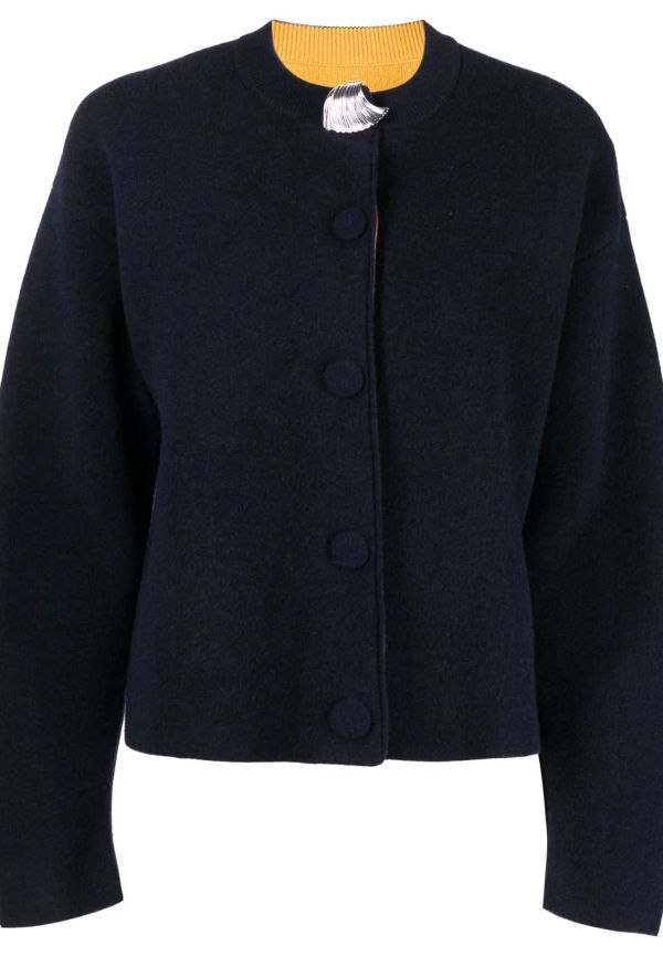 Jil Sander stickad kofta med knäppning - Blå