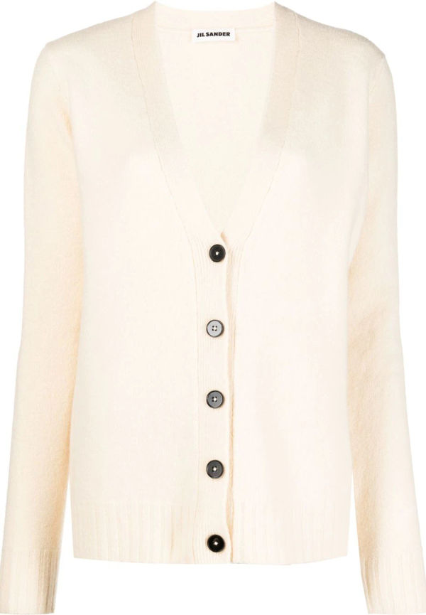 Jil Sander stickad kofta med knäppning - Neutral