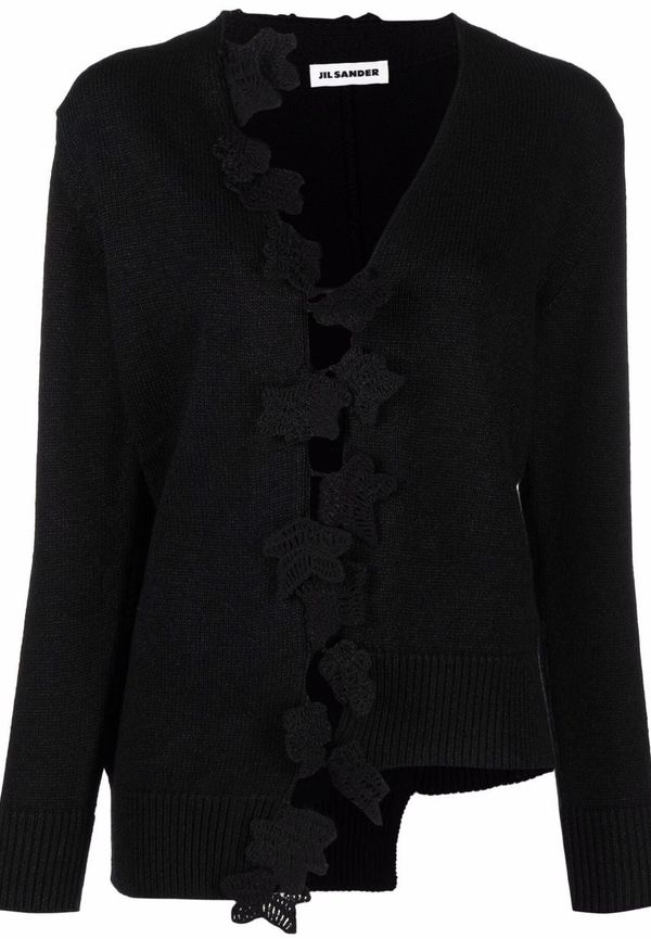 Jil Sander stickad kofta med lövdetalj - Svart