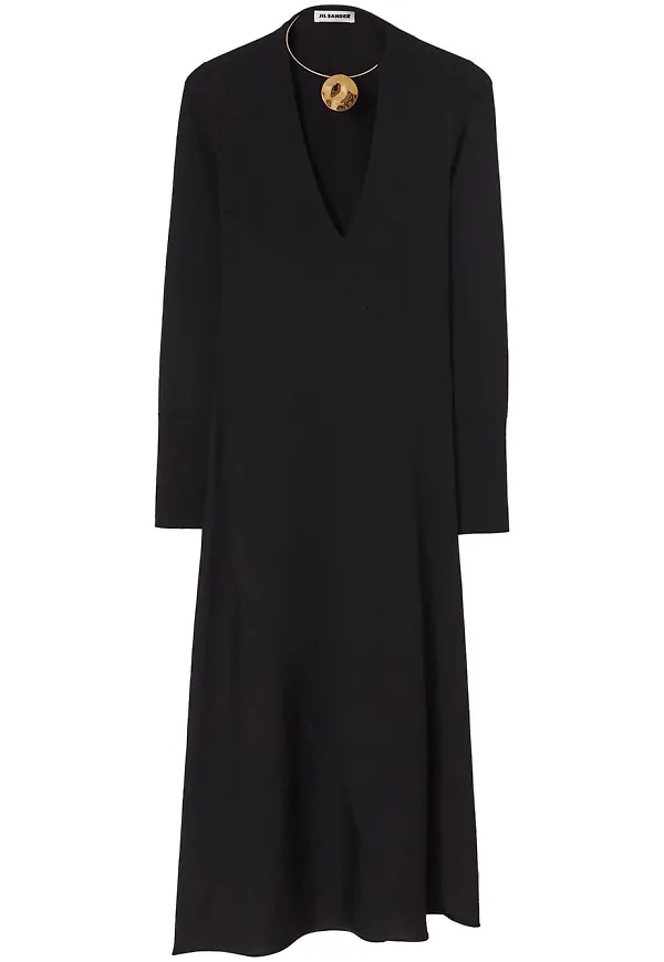 Jil Sander stickad midiklänning med juvelkrage - Svart