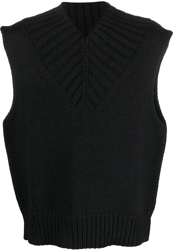 Jil Sander stickad v-ringad topp - Svart