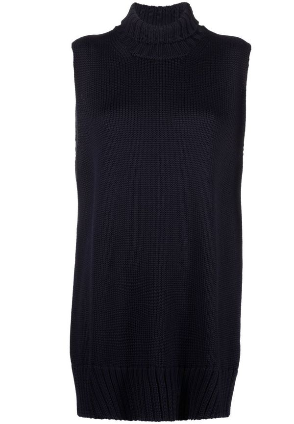 Jil Sander stickad väst med hög krage - Blå