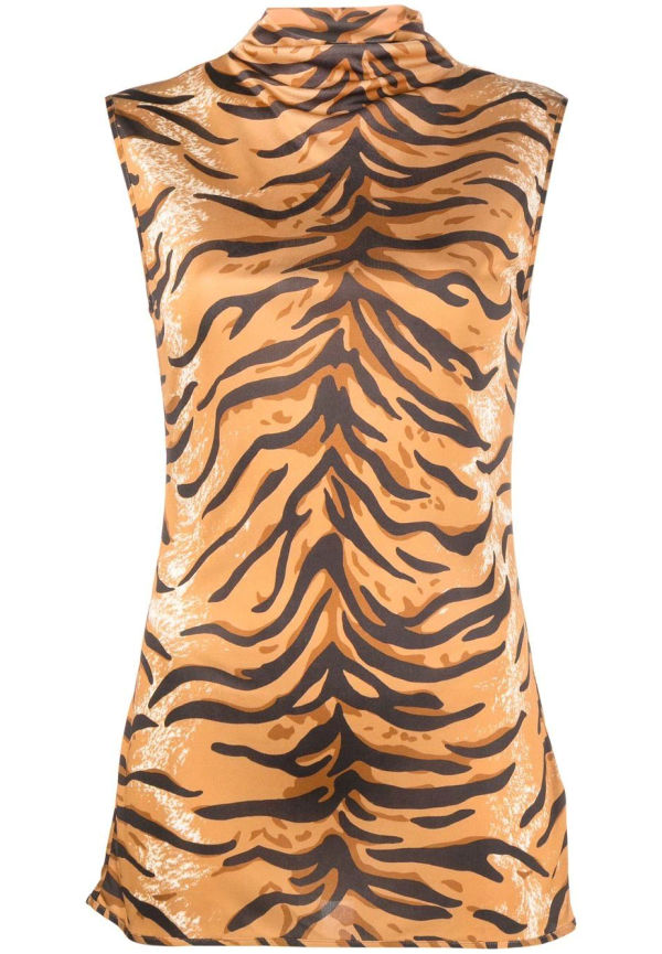 Jil Sander tigermönstrad topp med polokrage - Orange