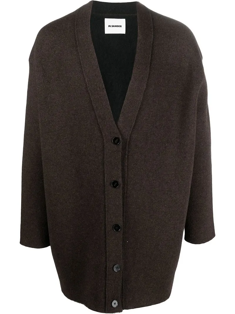 Jil Sander v-ringad kofta i oversize-modell - Brun
