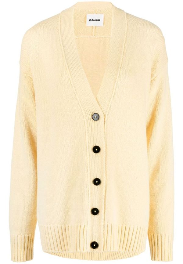 Jil Sander v-ringad kofta med knäppning - Gul